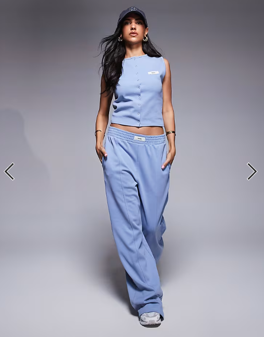 Kaiia exclusive cotton blend sleeveless cropped button through vest top co-ord in blue