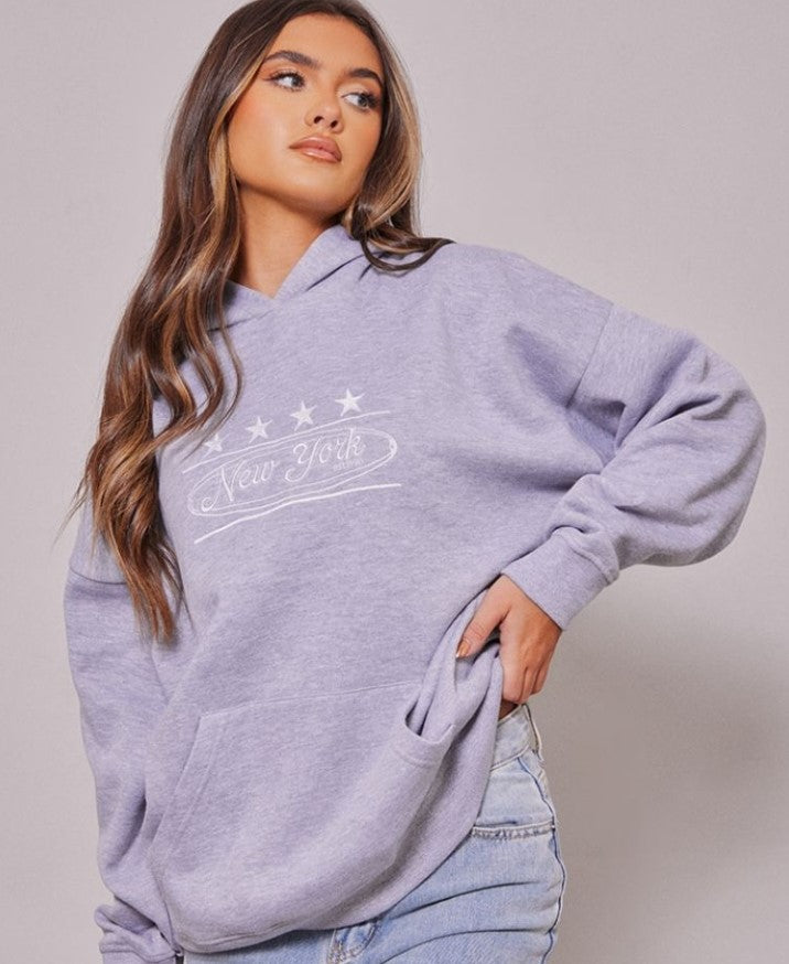 Grey Marl New York Embroidered Hoodie