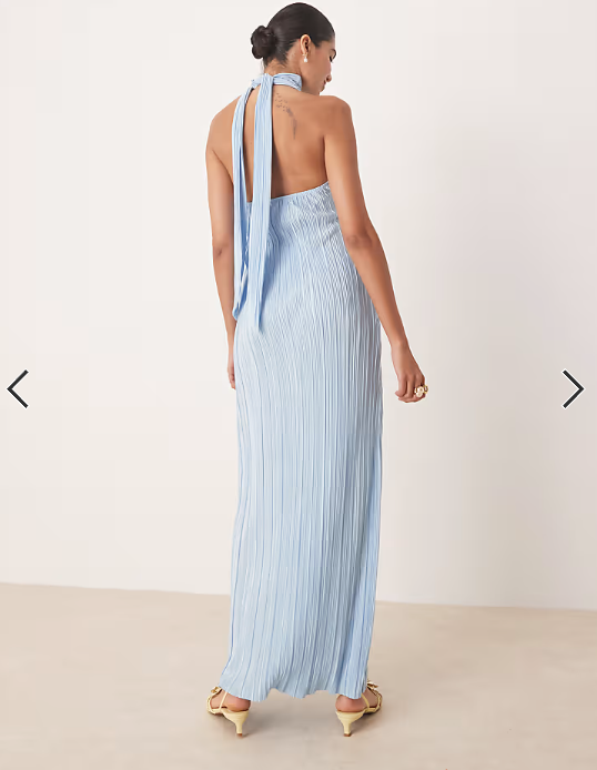ASOS DESIGN plisse halter tie maxi dress in baby blue