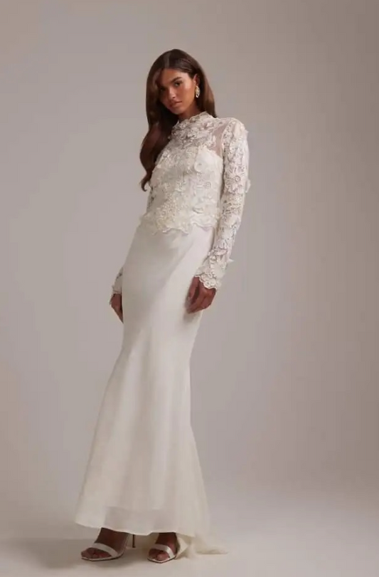 ASOS DESIGN embroidered bodice hybrid maxi wedding dress with train