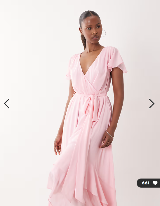 TFNC Bridesmaid chiffon v neck tie detail asymmetric hem maxi dress in baby pink