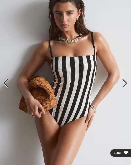 & Other Stories multi stripe square neck swimsuit in white and black