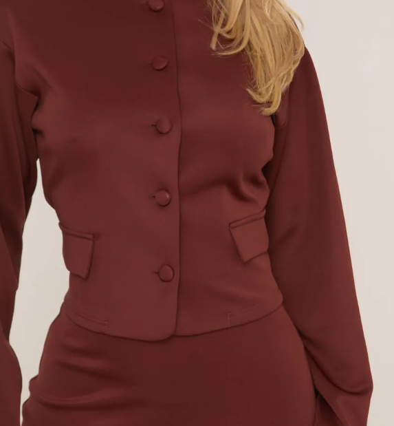 Long Sleeve Button Front Tailored Blazer In Brown
