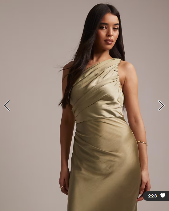 Pretty Lavish Bridesmaids Juliet satin gathered one shoulder maxi dress in olive green