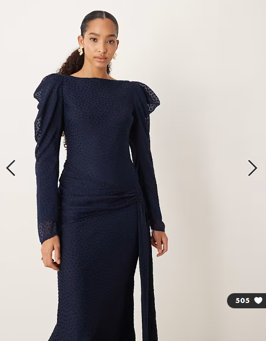 ASOS DESIGN drape shoulder maxi dress in navy textured print