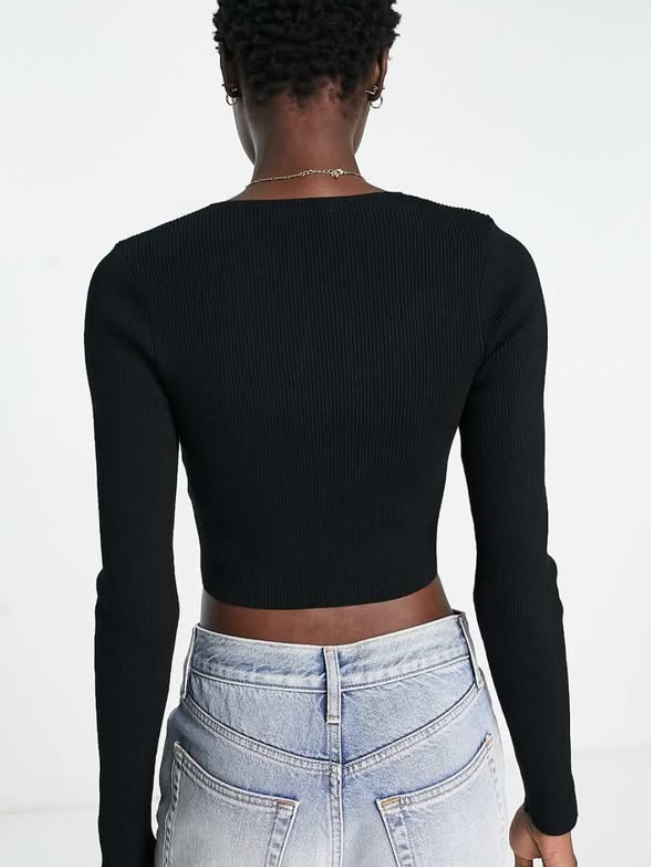 NA-KD fine knit vest with pearl detail in black