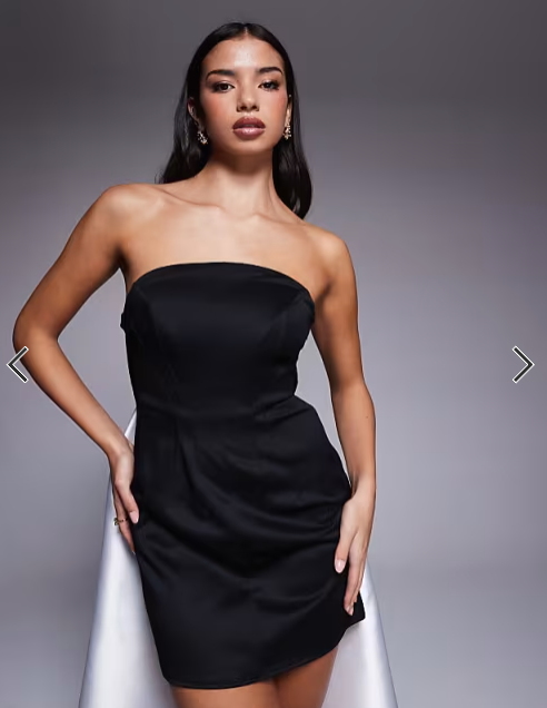Asos - bandsau domed pencil with exaggerated tail mini dress in mono