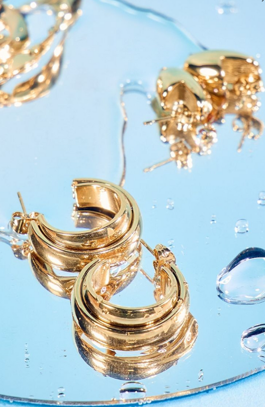 Gold Water Resistant Double Hoop Earrings