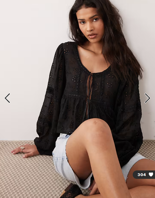 Miss Selfridge scoop neck tie front blouse in black