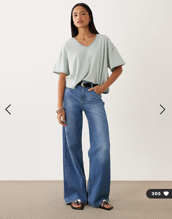 ASOS DESIGN slouchy v neck t-shirt in washed blue