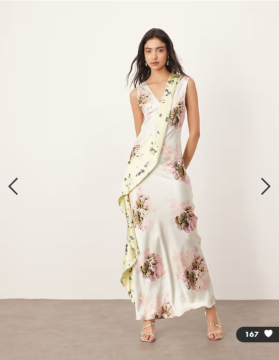ARRANGE asymmetric paneled maxi dress in mixed floral print