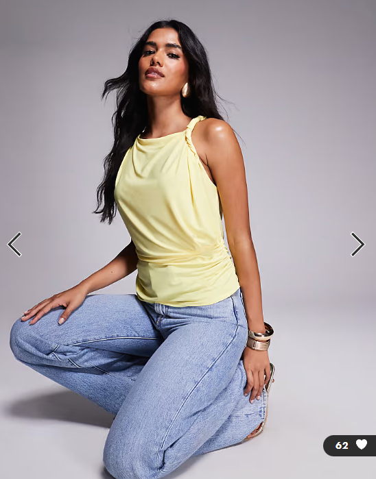 ASOS DESIGN twist shoulder drape top in yellow
