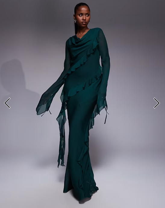 Daska chiffon ruffle maxi dress in emerald green