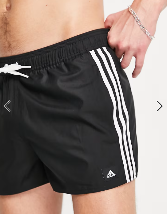 adidas Swim 3 stripes swim shorts in black and white
