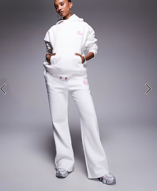 Kaiia cotton rich star logo back graphic hoodie co-ord in white and pink