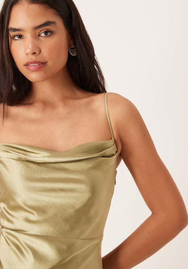 Pretty Lavish Bridal Keisha satin drape cowl neck cami maxi dress