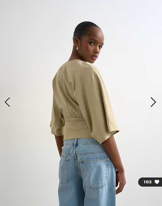 Topshop ruched cinch waist long sleeve top in light khaki