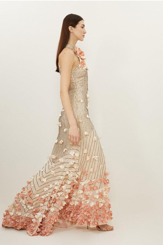 Premium - Floral Applique Woven Maxi Rosette Dress