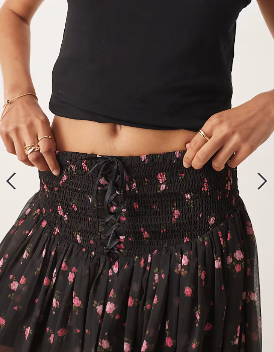 Miss Selfridge ditsy floral shirred waist mini skirt in black