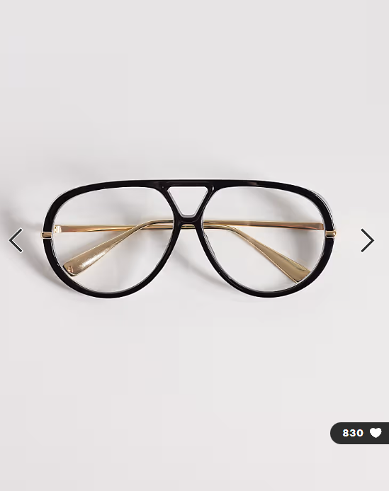 Kaiia exclusive oversized clear lens aviator glasses in black and gold