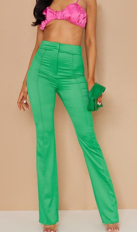 Tall Green Seam Detail Satin Flared Trousers