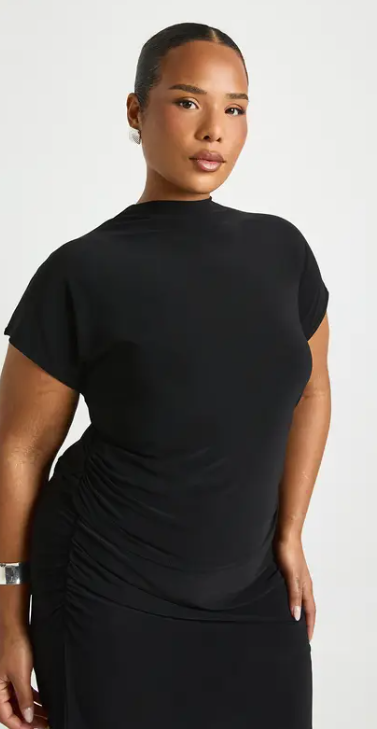 boohoo Plus Ruched Side Roll On Neck Top