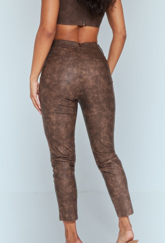 Brown Washed Faux Leather Cropped Trousers