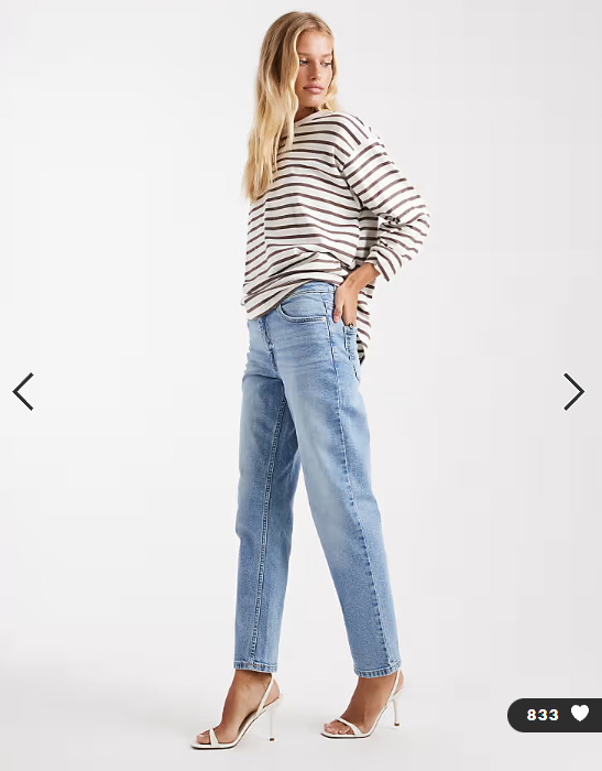 ASOS DESIGN slim fit comfort mom jeans in mid blue