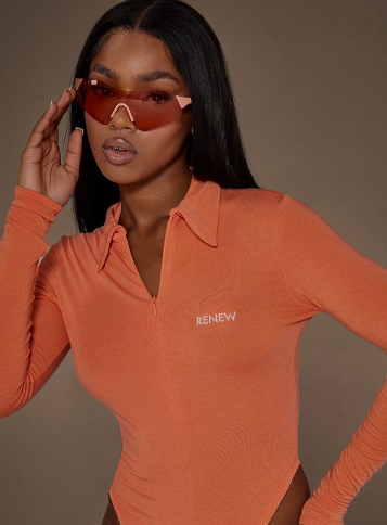 Renew Peach Zip Up Plunge Bodysuit