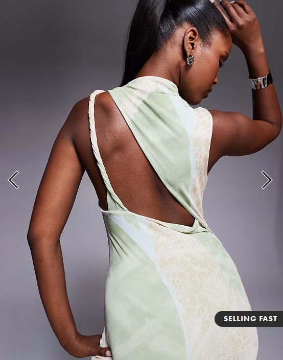 ASOS DESIGN seamed ruched shoulder pad printed mesh midi