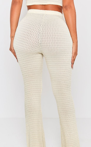 Shape Cream Textured Wide Leg Trousers