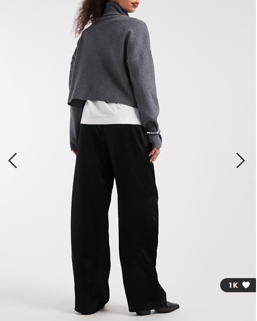 ASOS DESIGN satin wide leg pull on trouser in black