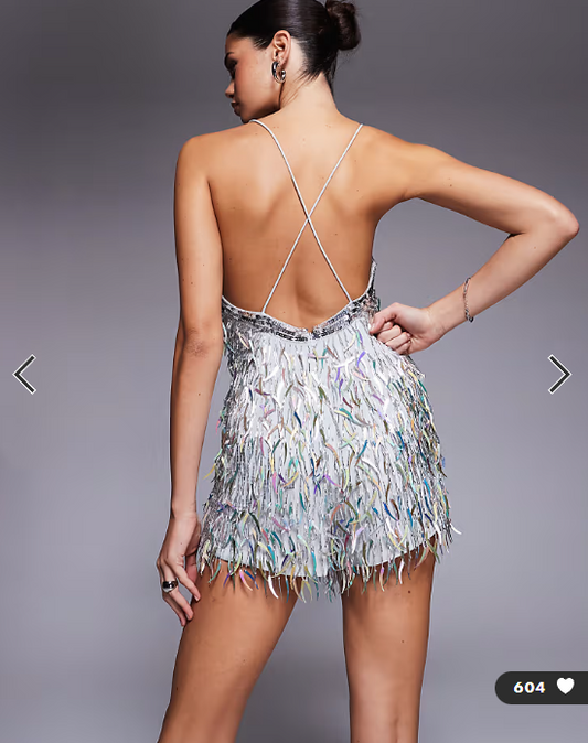 ASOS DESIGN shard embellished cami romper playsuit in silver