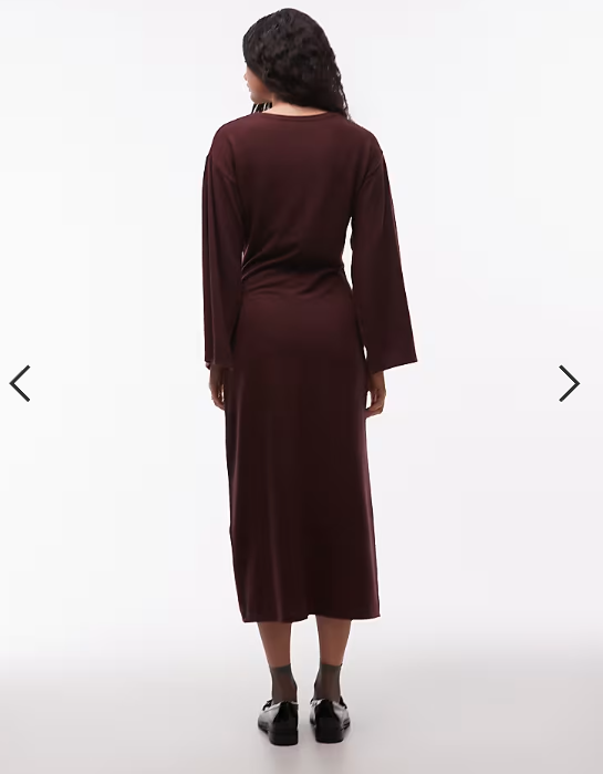 ASOS DESIGN supersoft funnel neck wide sleeves midi dress in chocolate