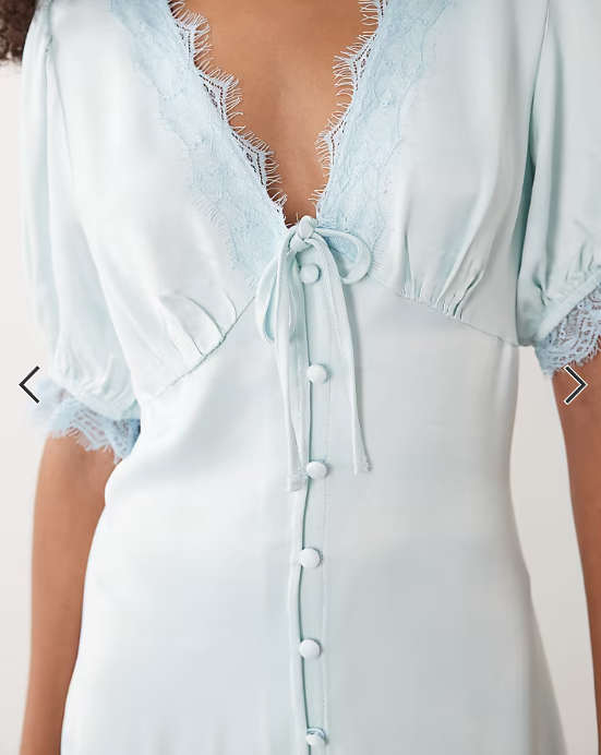 Miss Selfridge satin lace trim button through maxi dress in blue
