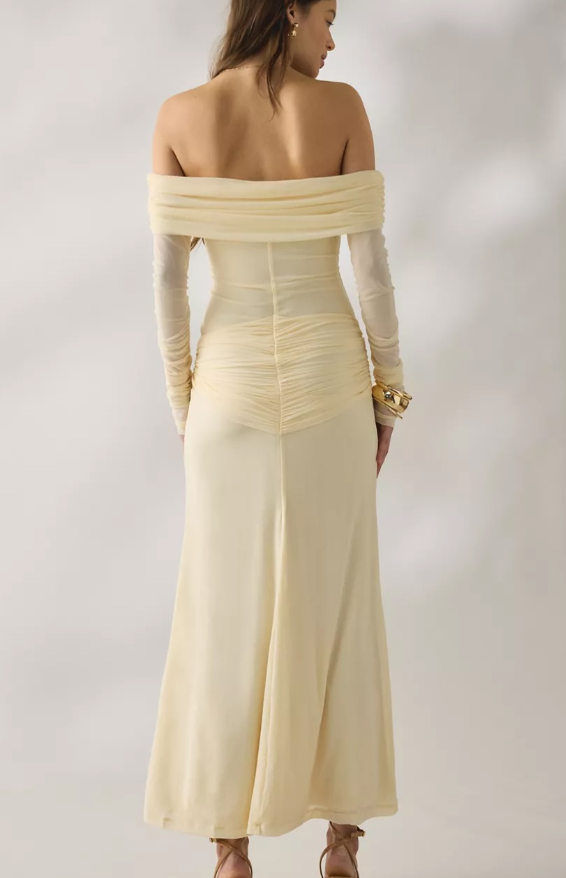 Bardot - Bardot Selina Tie-Front Mesh Off-The-Shoulder Maxi Dress