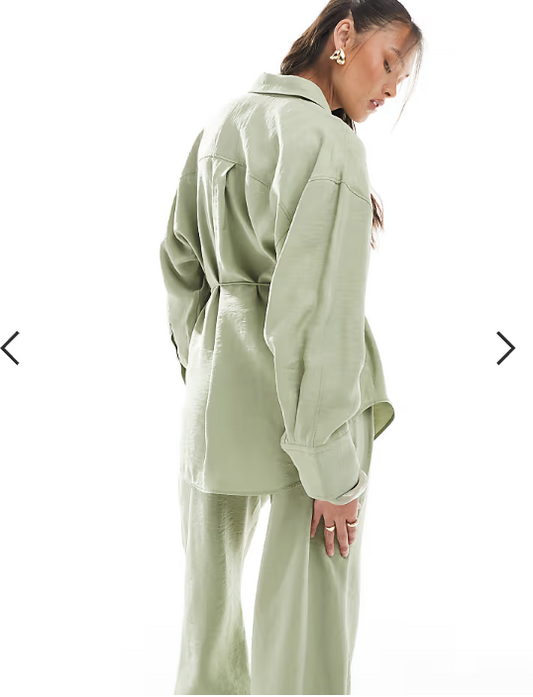 ASOS DESIGN modal tie waist shirt in khaki co ord