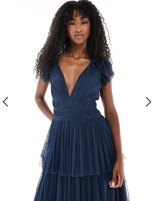 Lace & Beads Bridesmaid ruffle tiered tulle maxi dress in Navy