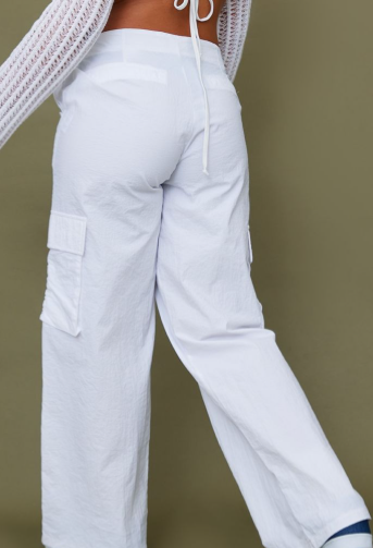 White Nylon High Waist Cargo's
