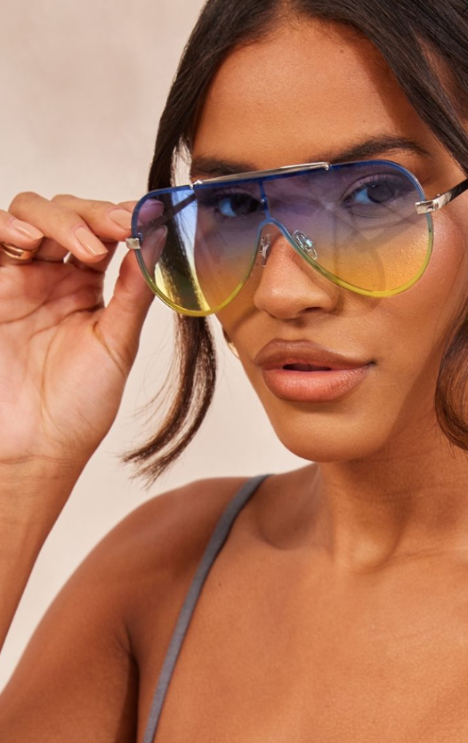 Blue Ombre Metal Visor Sunglasses