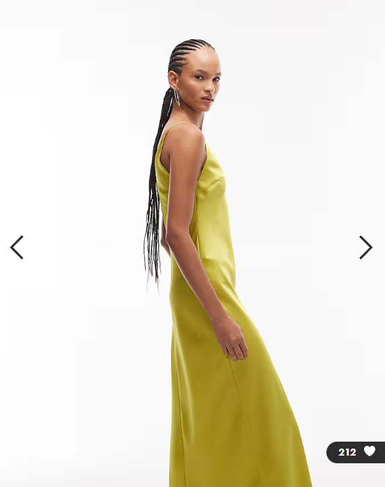 ASOS DESIGN v neck cami satin slip midi dress in chartreuse