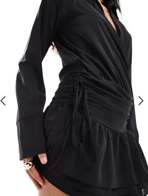 Kaiia exclusive plunge neck dropped waist ruffle hem mini dress in black