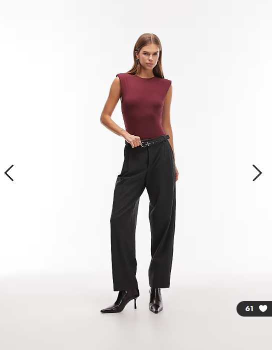 ASOS DESIGN slinky sleeveless shoulder pad bodysuit in burgundy