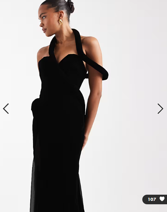 ASOS DESIGN padded neckline velvet maxi dress with sheer godet panels and train in black