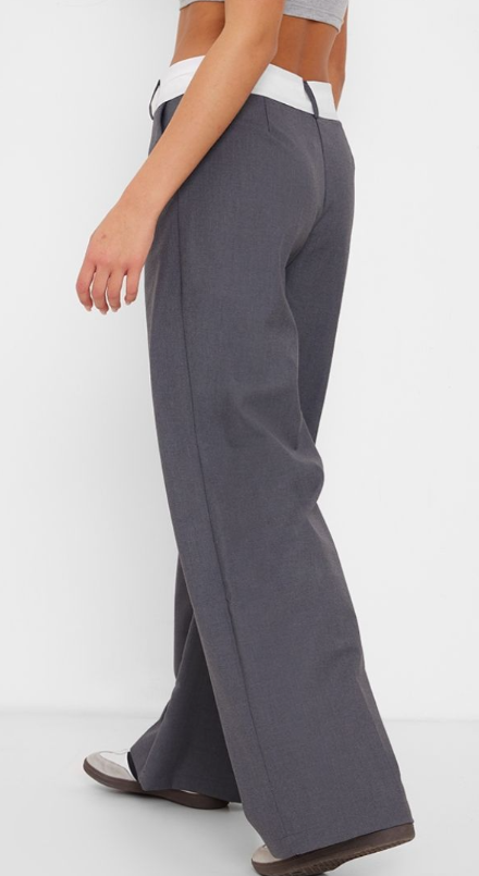 Plt Charcoal Fold Over Asymmetric Waistband Tailored Trousers