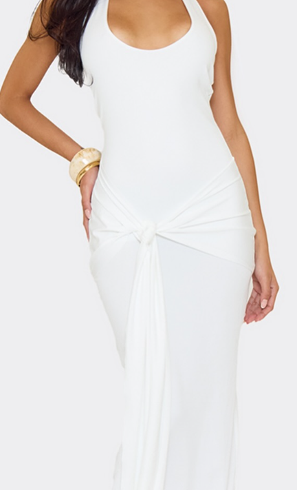 Ego - scoop neck tie front detail maxi dress in white