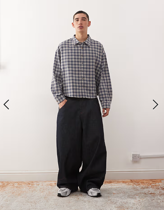 Reclaimed Vintage boxy cropped shirt in brushed grey check