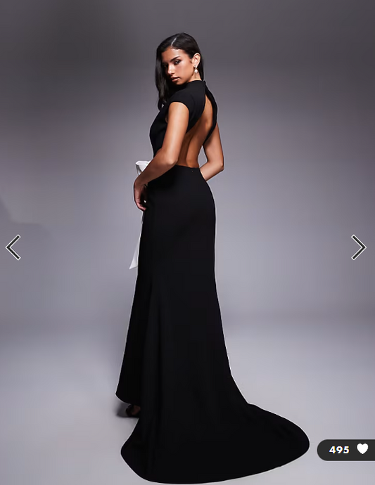 ASOS LUXE cut out maxi dress with contrast bow in black