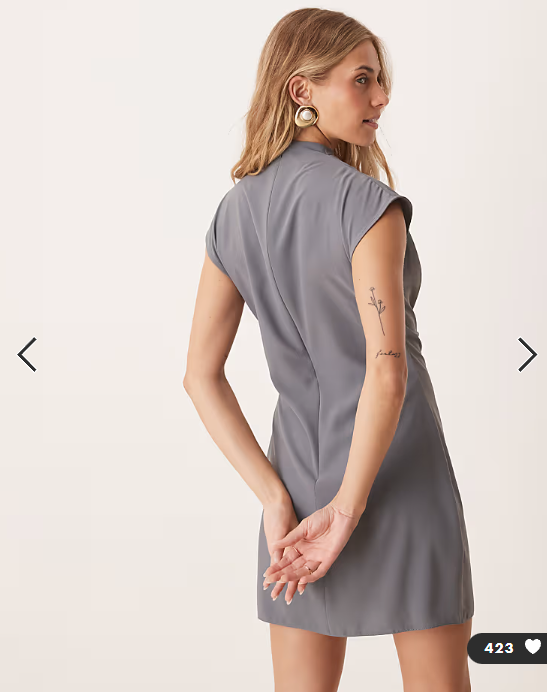 ASOS DESIGN high neck sleeveless mini dress with draped neck in grey