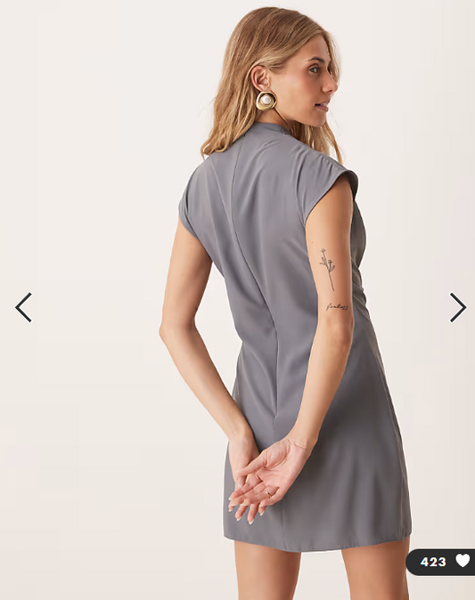 ASOS DESIGN high neck sleeveless mini dress with draped neck in grey